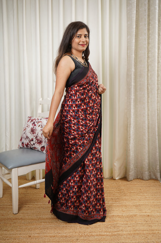 Ajrakh on Modal- Red-Indigo-Black