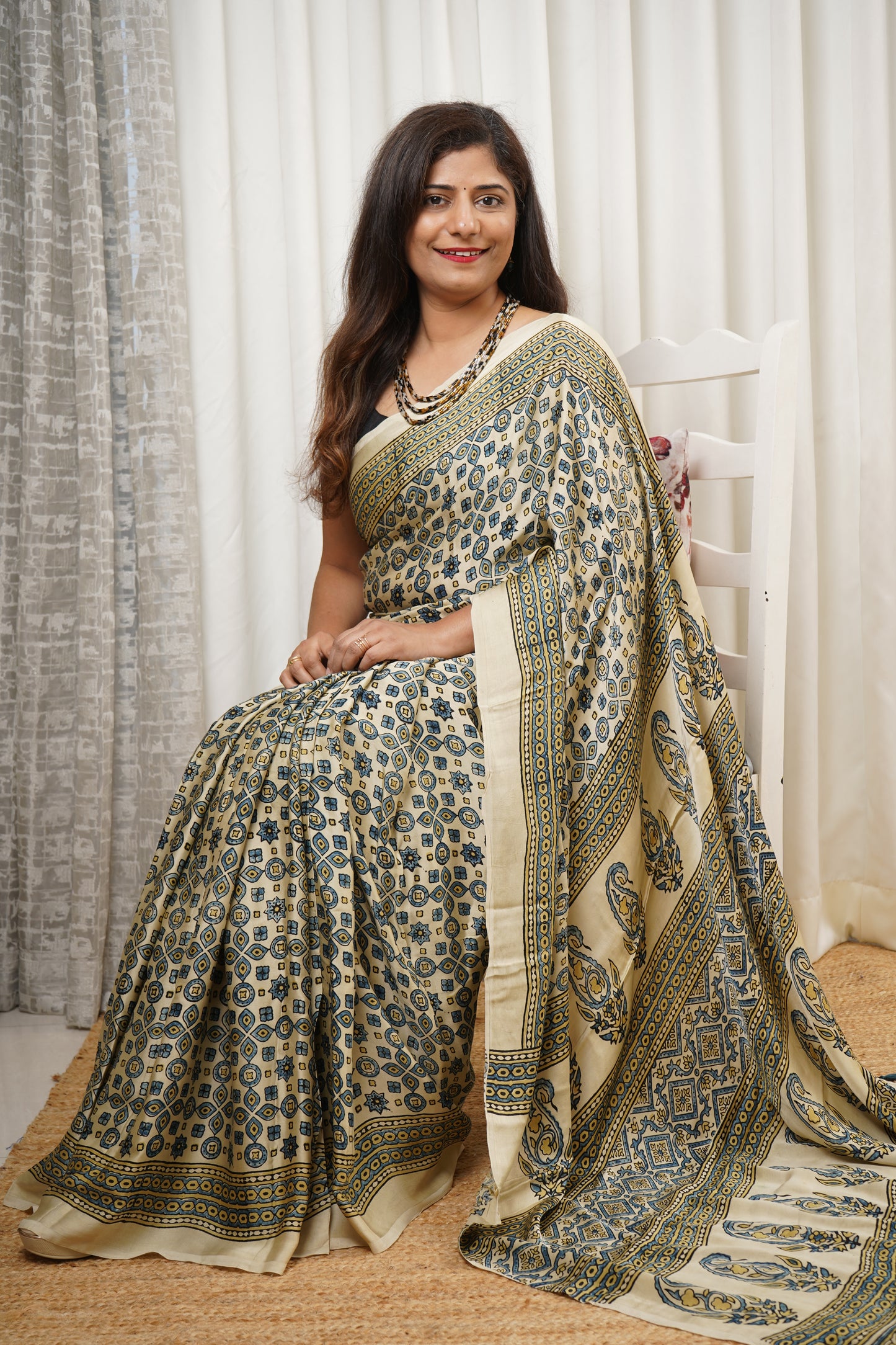 Ajrakh on Modal- Cream