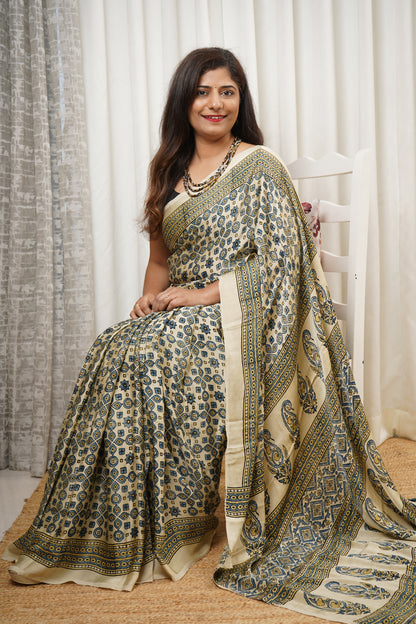 Ajrakh on Modal- Cream