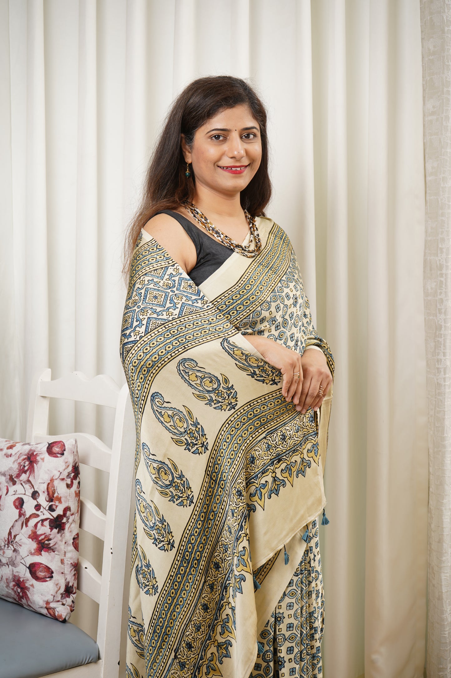 Ajrakh on Modal- Cream