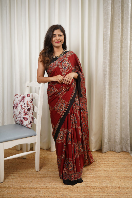 Ajrakh on Modal- Maroon