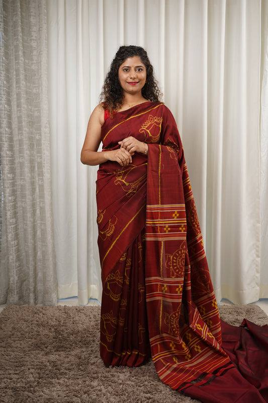 Exclusive Odisha Ikkat Pure Silk Saree- Maroon