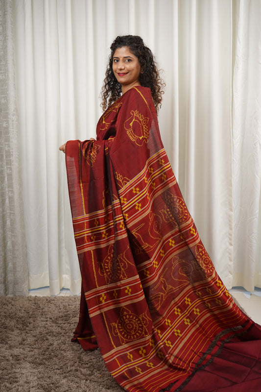 Exclusive Odisha Ikkat Pure Silk Saree- Maroon