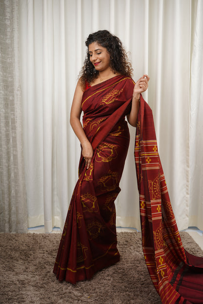 Exclusive Odisha Ikkat Pure Silk Saree- Maroon