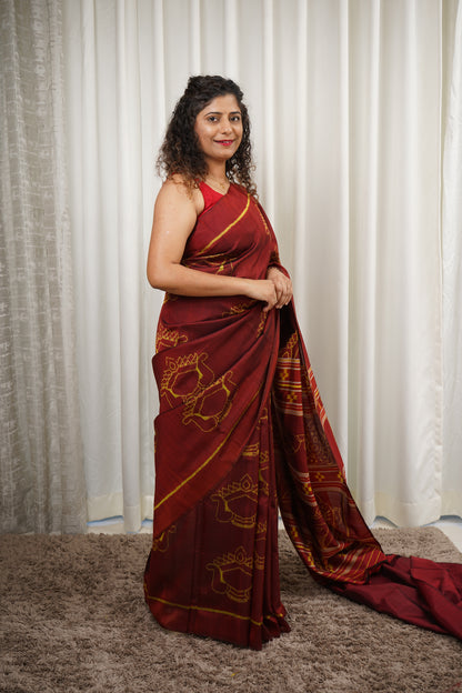 Exclusive Odisha Ikkat Pure Silk Saree- Maroon