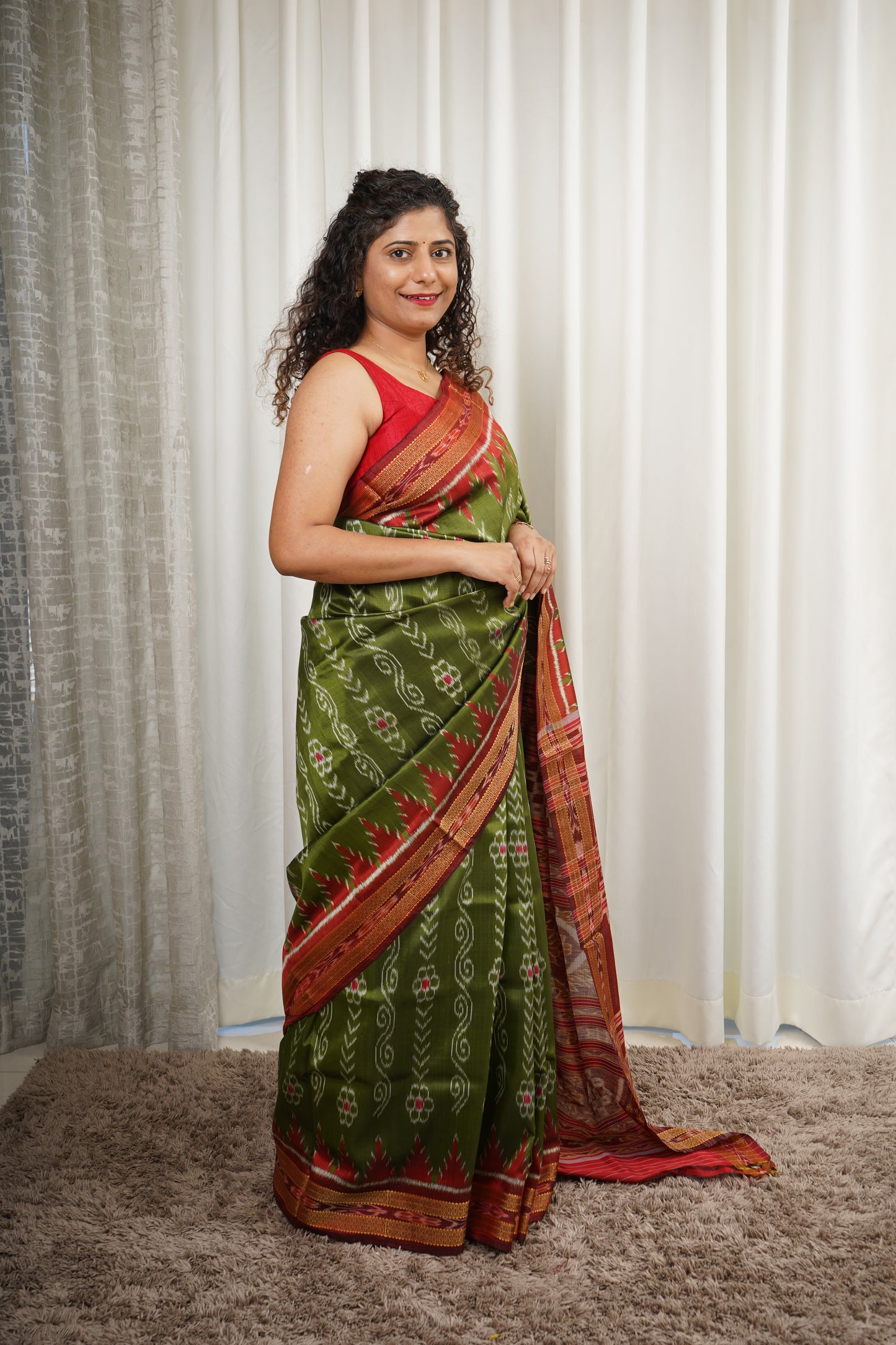 Odisha Handloom Khandua Silk (Patta) Saree - Henna Green