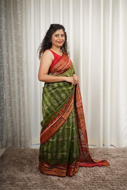 Odisha Handloom Khandua Silk (Patta) Saree - Henna Green