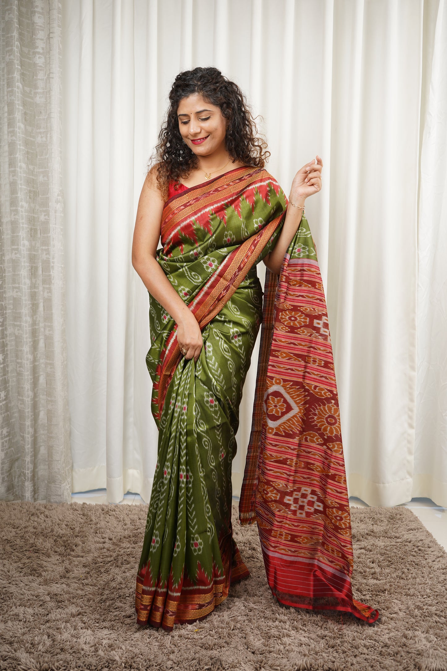 Odisha Handloom Khandua Silk (Patta) Saree - Henna Green