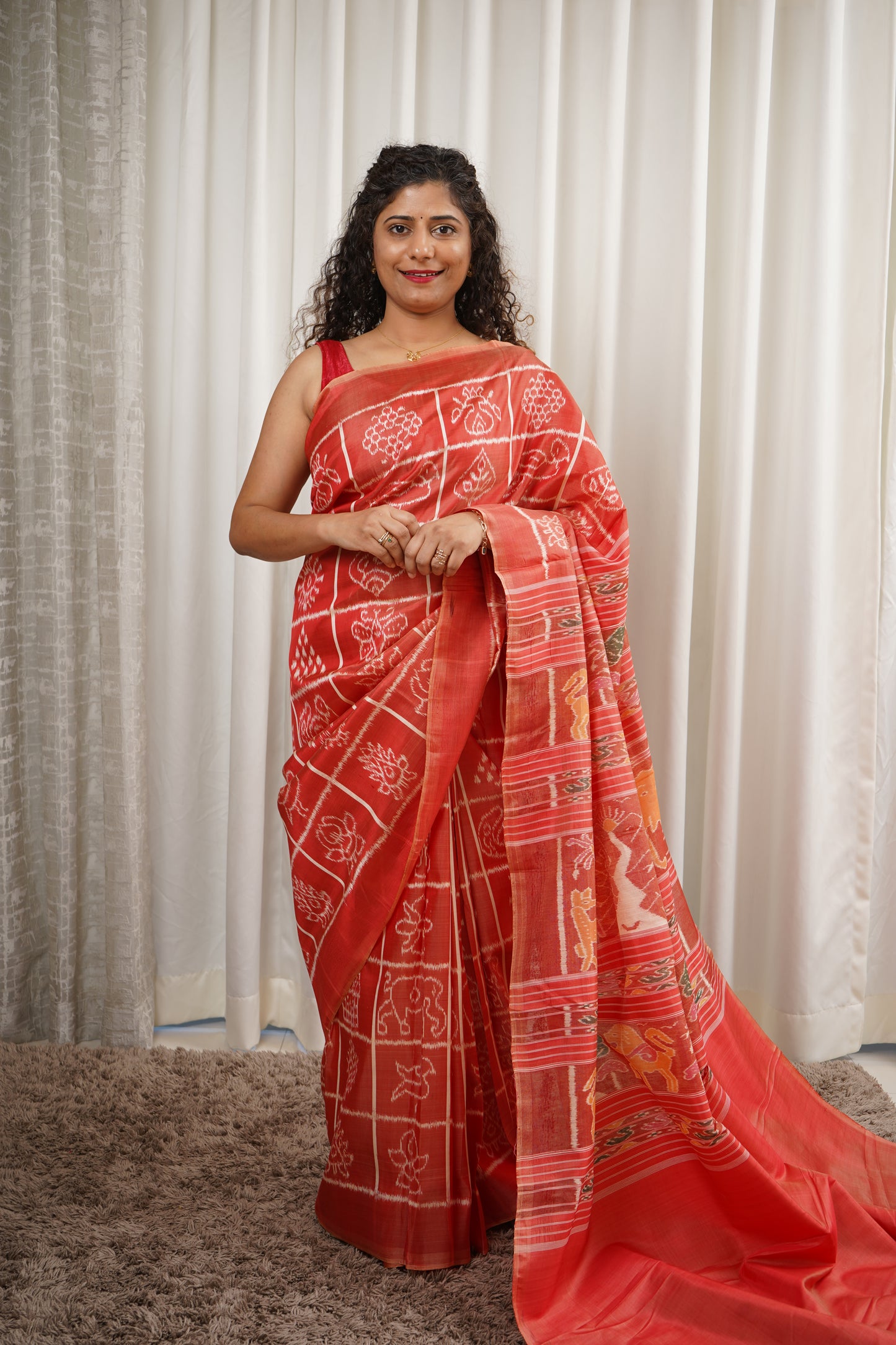 Exclusive Odisha Ikkat Nabakothi Pure Silk Saree- Red