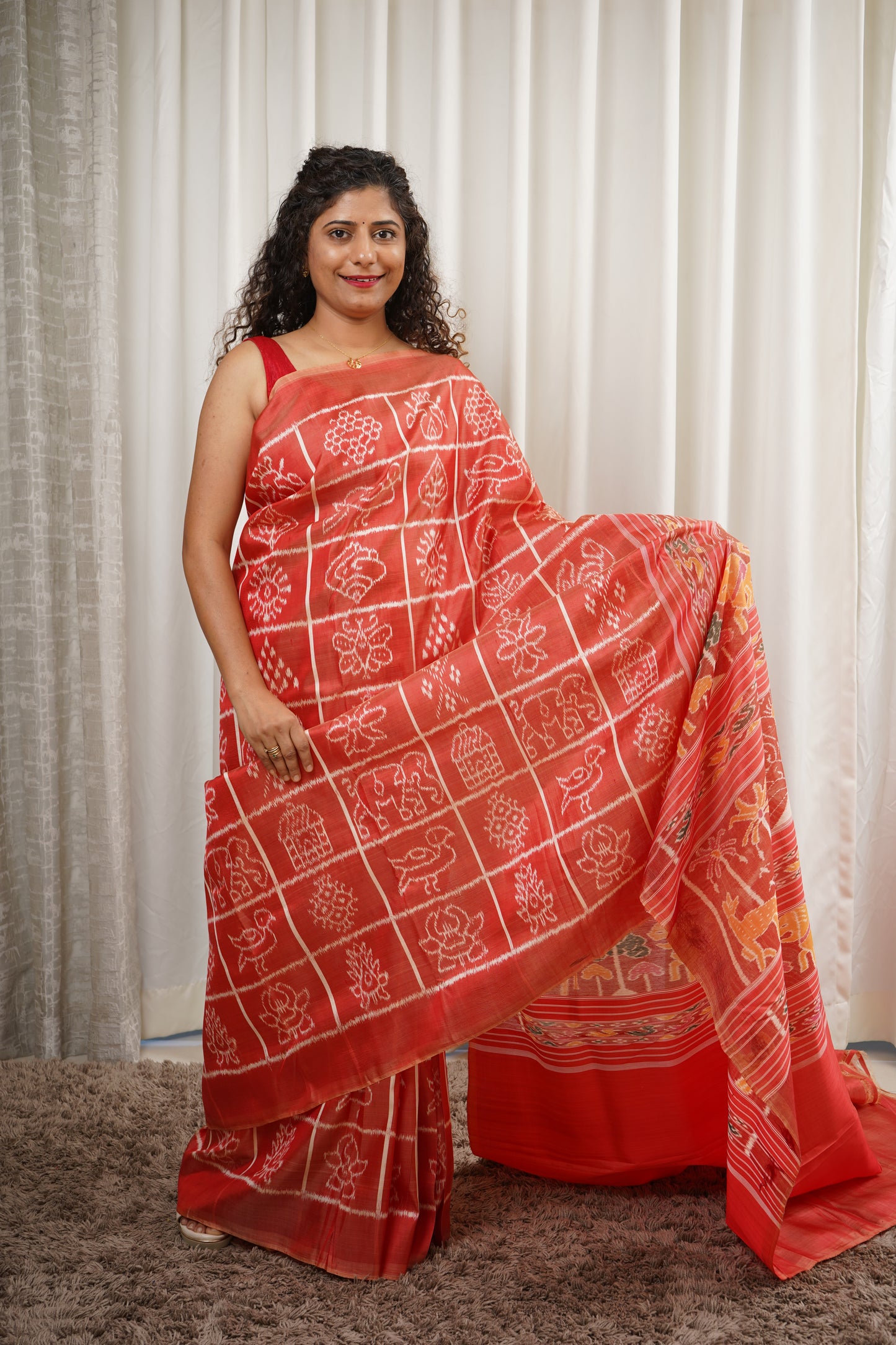 Exclusive Odisha Ikkat Nabakothi Pure Silk Saree- Red