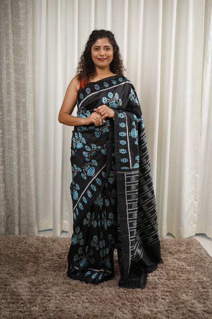 Exclusive Odisha Ikkat Pure Silk Saree- Black