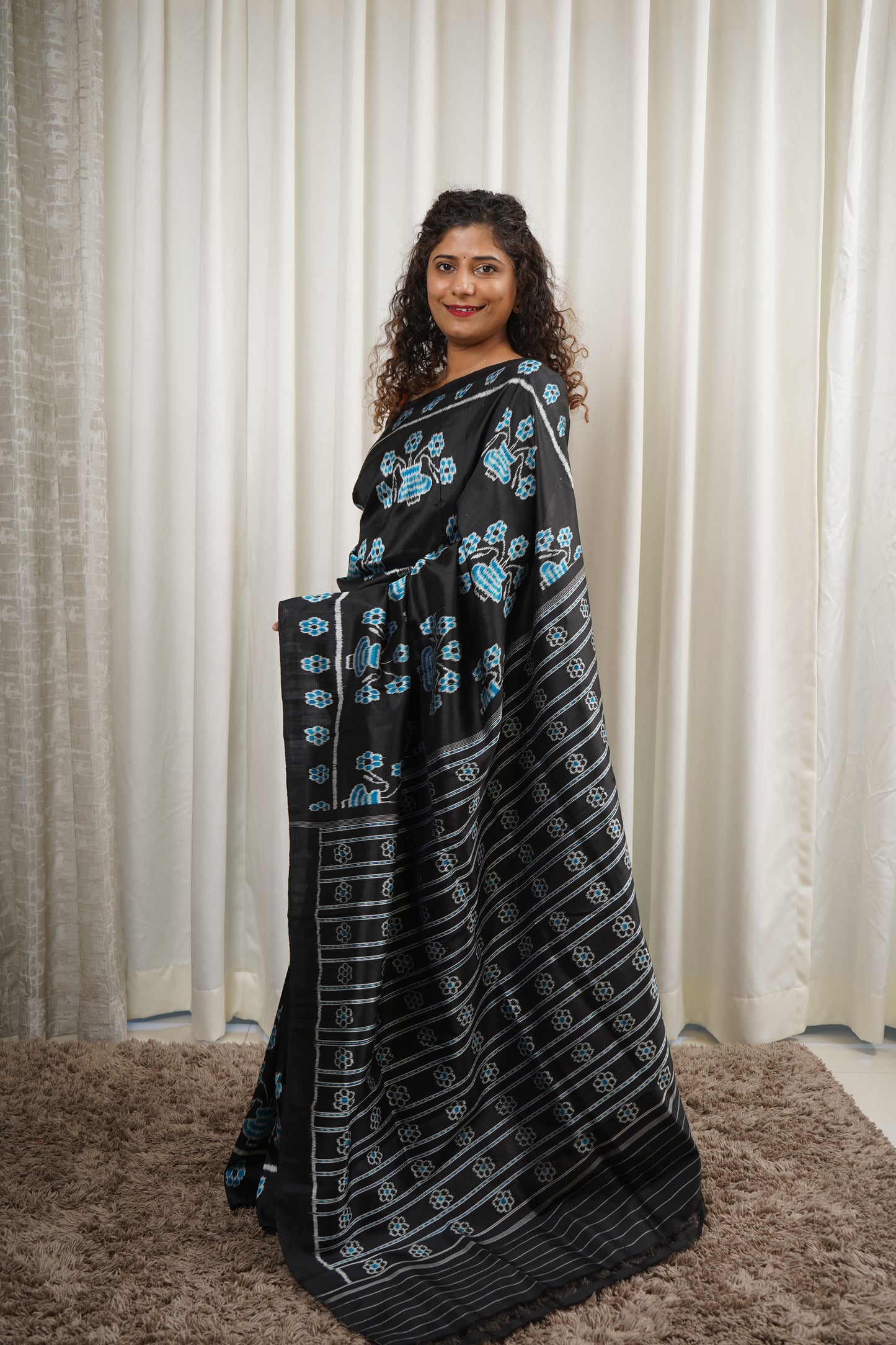 Exclusive Odisha Ikkat Pure Silk Saree- Black