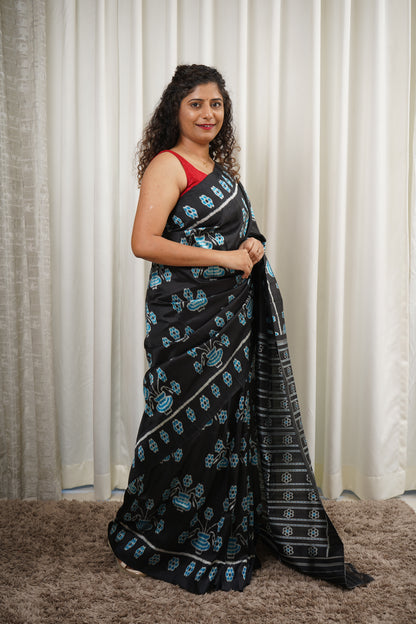 Exclusive Odisha Ikkat Pure Silk Saree- Black