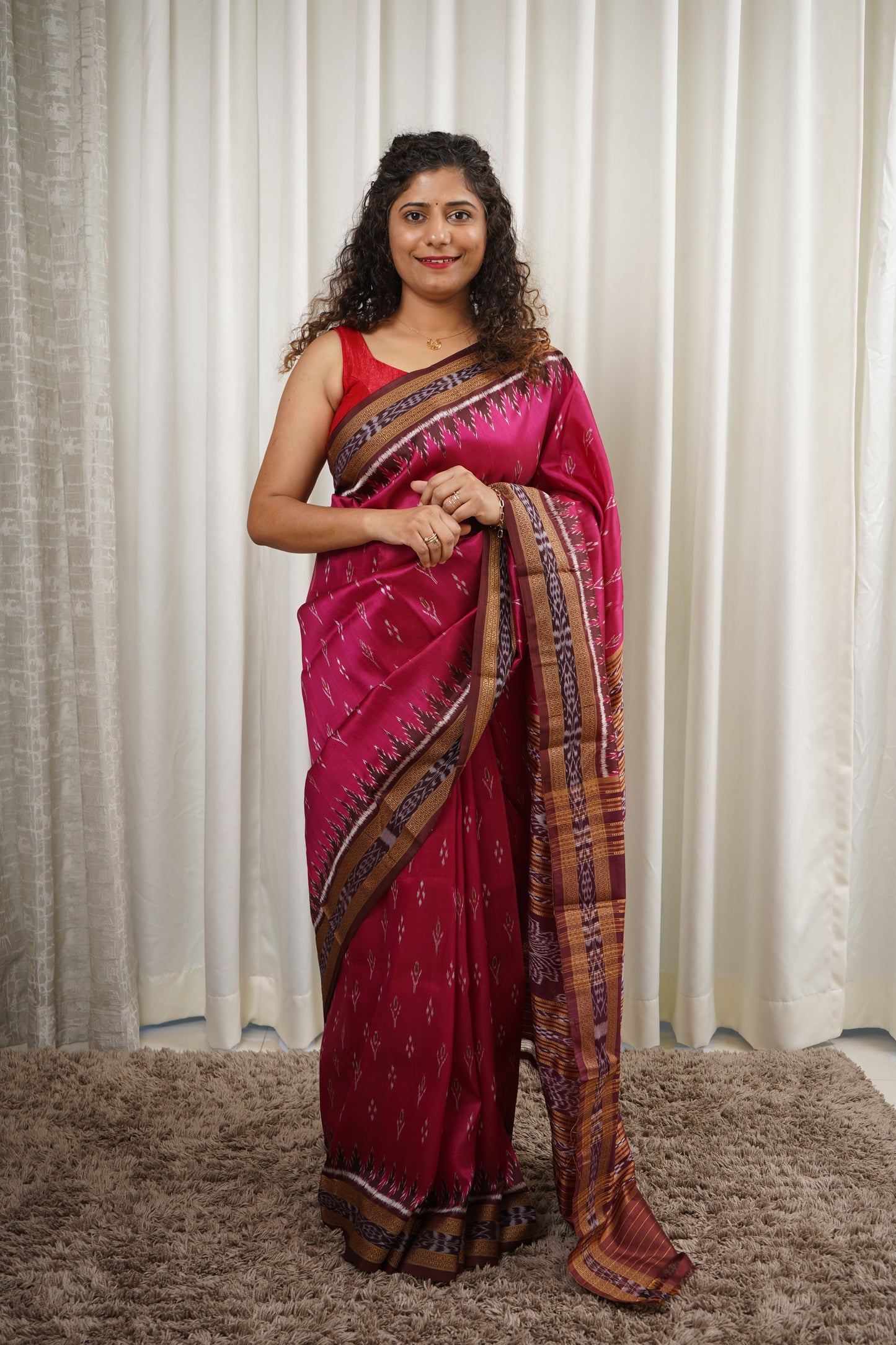 Odisha Ikkat Khandua Silk Saree - Mayura Chandrika- Pink