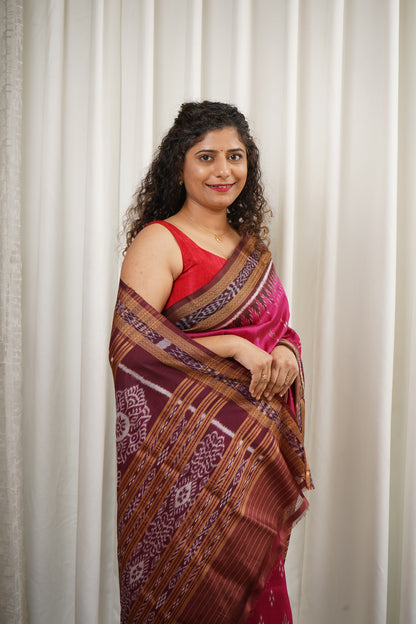 Odisha Ikkat Khandua Silk Saree - Mayura Chandrika- Pink