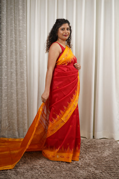 Odisha Ikkat Pure Khandua Silk Saree - Red