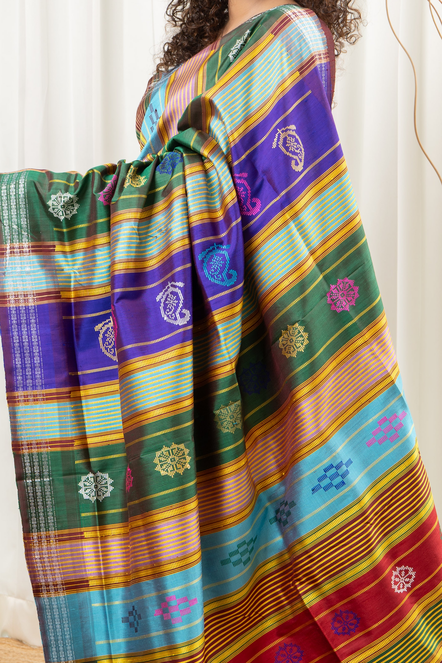 Exclusive Double Pallu Berhampuri Pure Silk Patta Saree - Golden Yellow