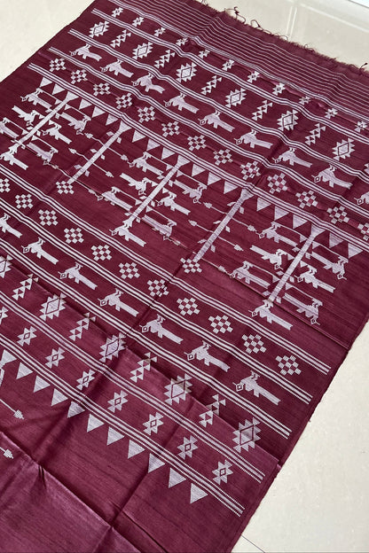 Gopalpur Tussar Silk Saree- Burgundy