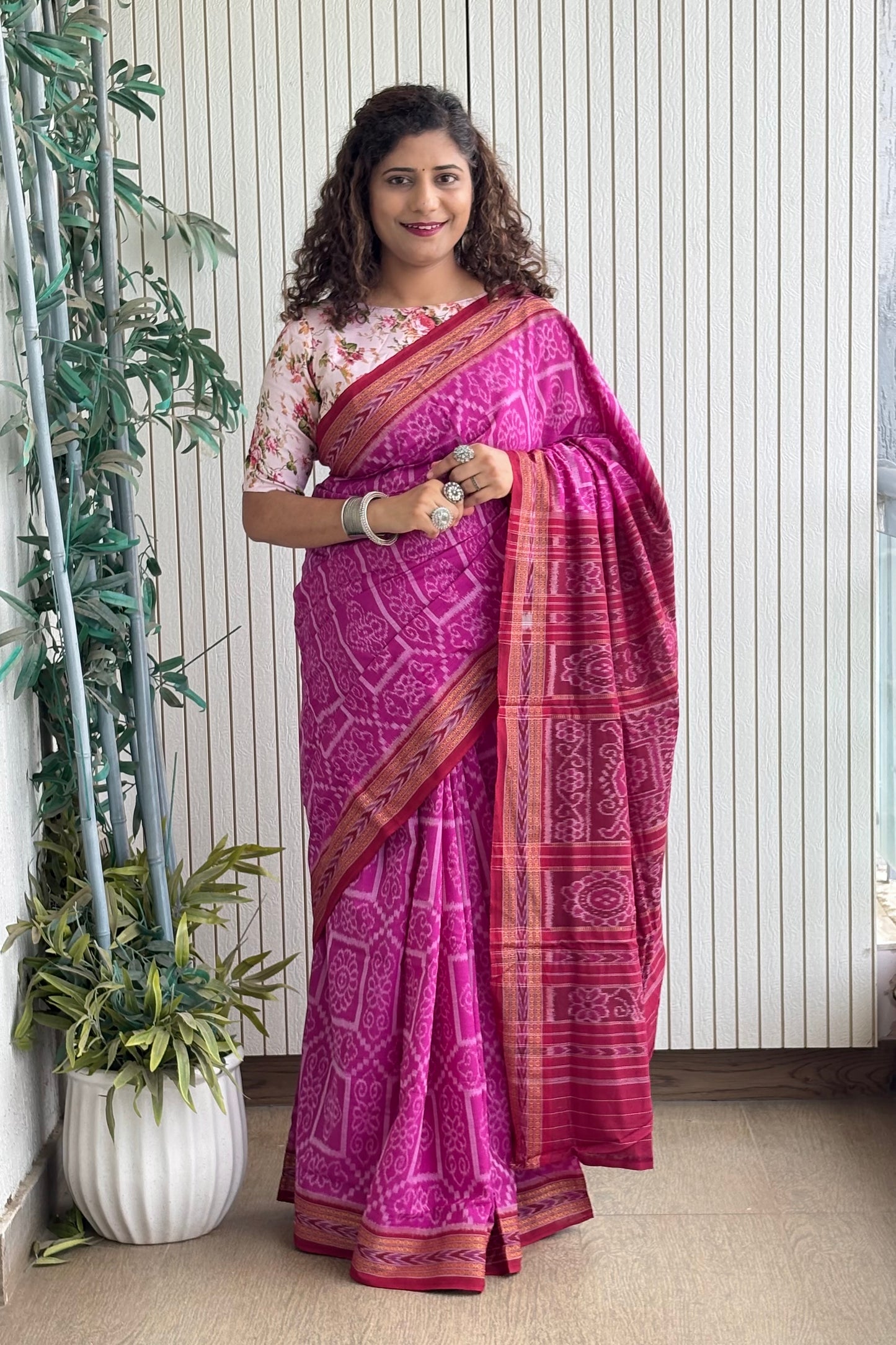 Odisha Ikkat Khandua Cotton Saree- Mauve Pink