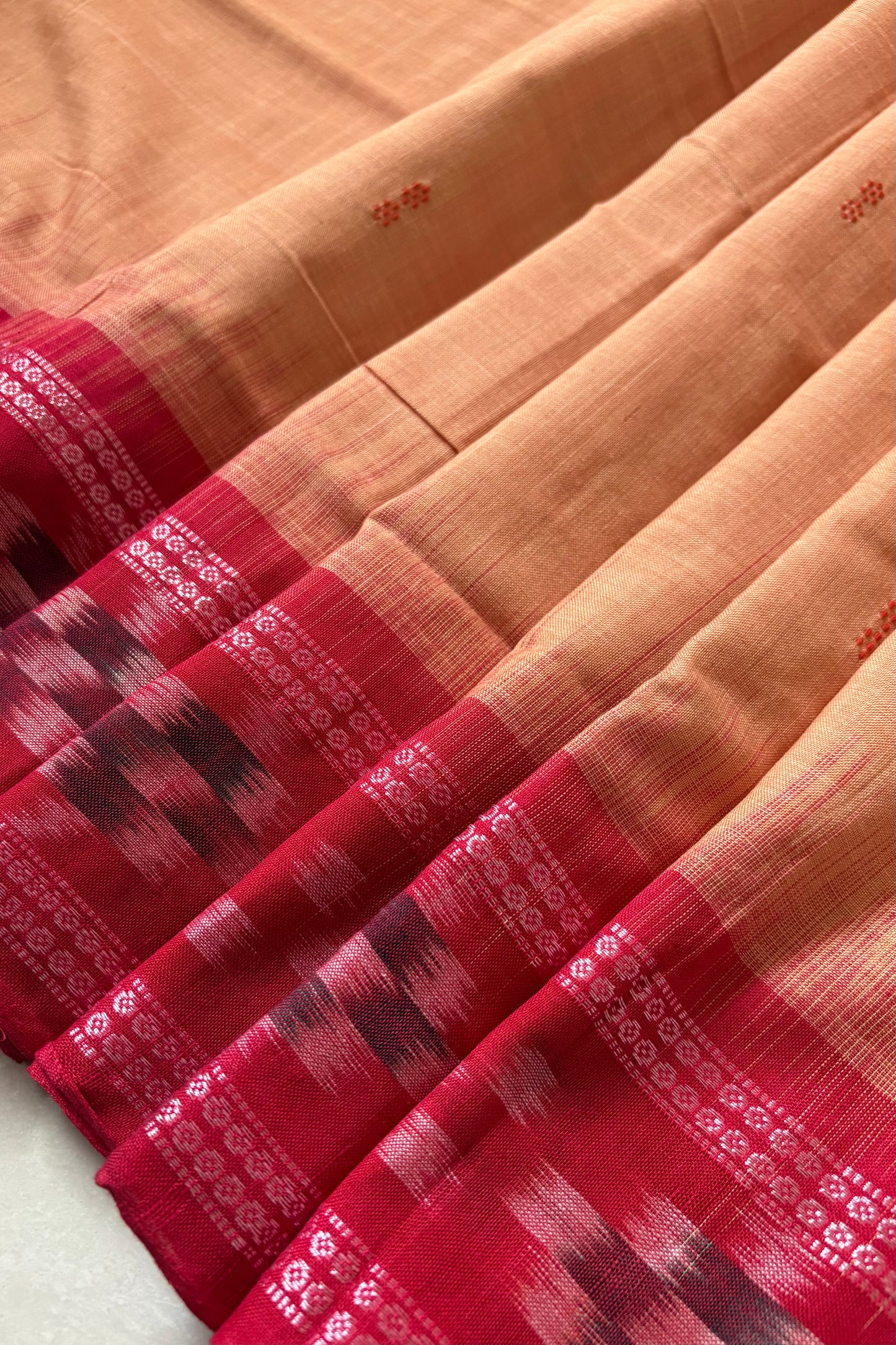 Plain Body Khandua Cotton Saree - Peachy Brown