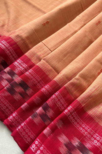 Plain Body Khandua Cotton Saree - Peachy Brown