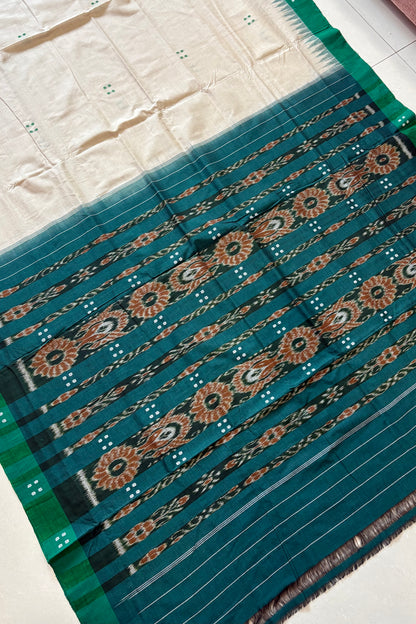 Ek Phulia Cotton Saree-Beige and Green