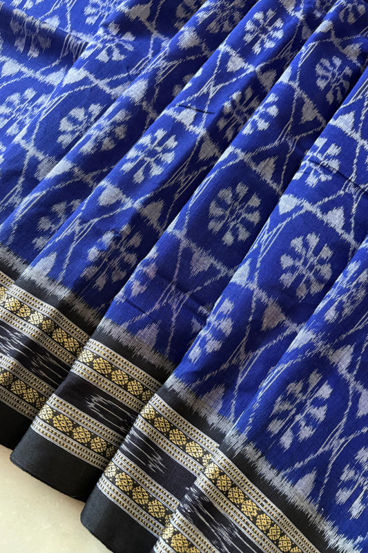 Odisha Ikkat Khandua Cotton Saree-  Navy Blue