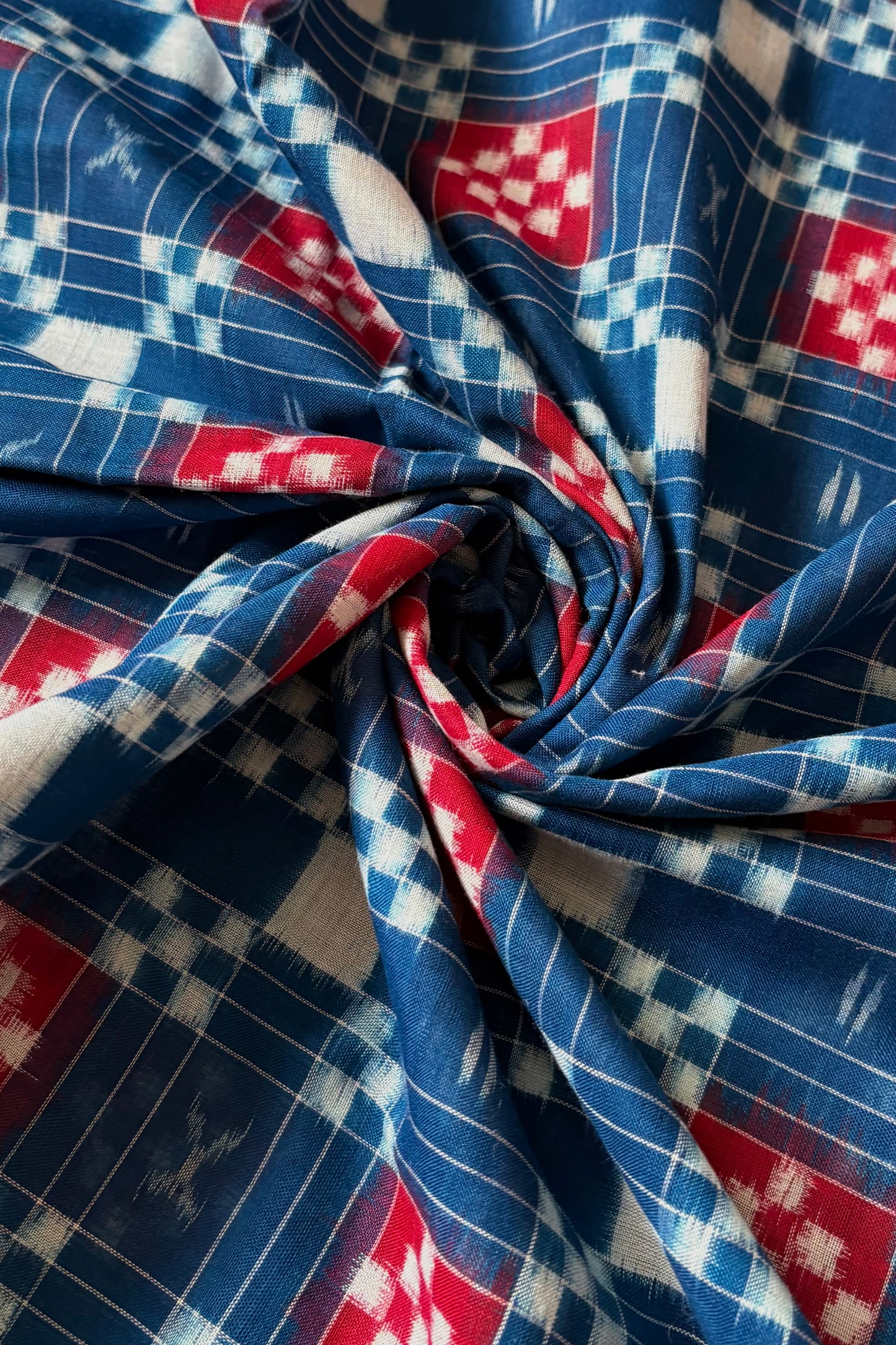 Sambalpuri Pure Cotton Saree: Blue & Red
