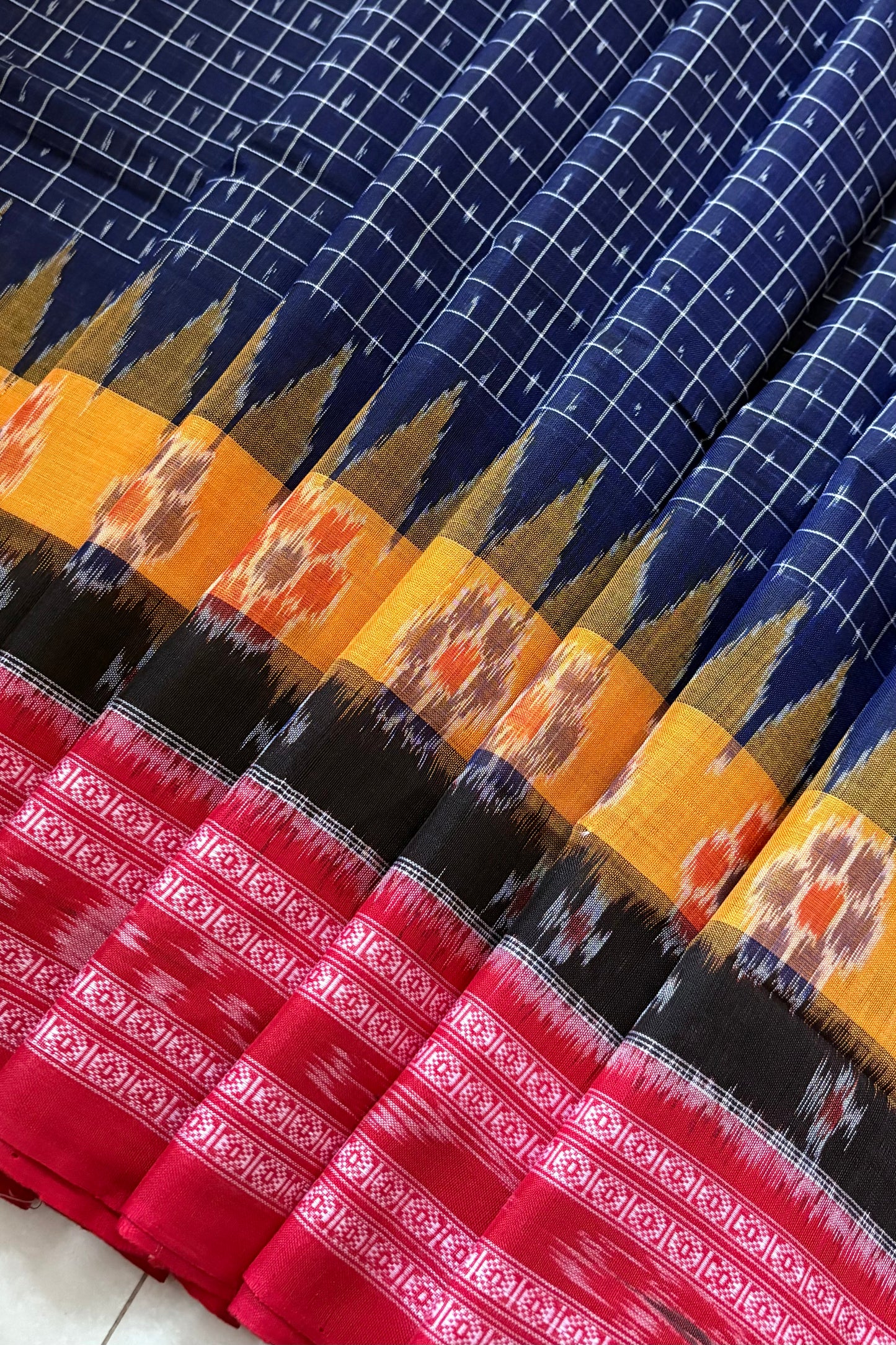 Odisha Ikkat Khandua Cotton Saree - Dark Navy Blue