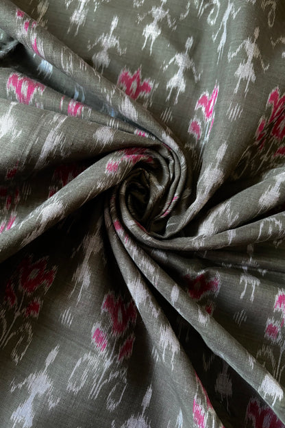 Odisha Ikkat Khandua Cotton Saree-  Dark Olive Green
