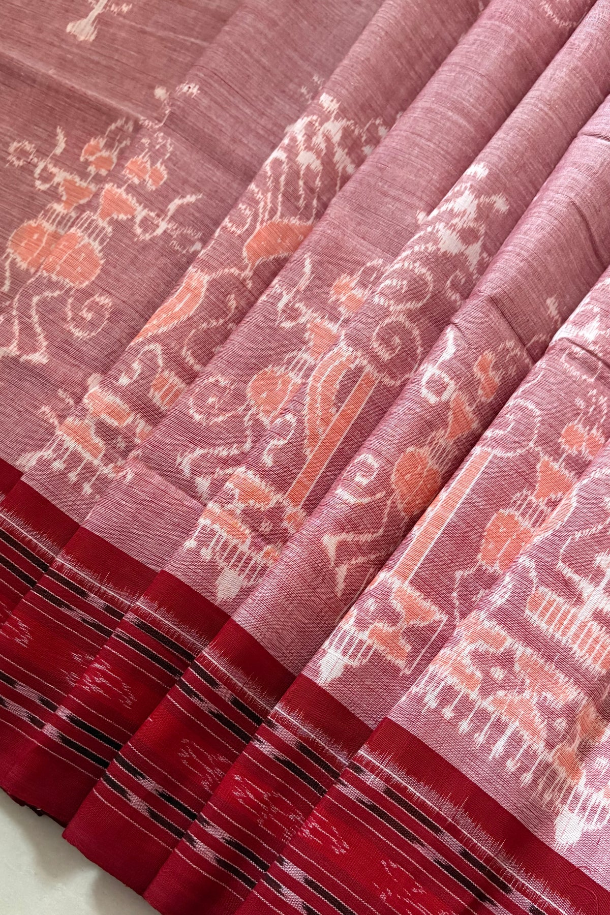 Odisha Ikkat Khandua Cotton Saree - Dusty Rose