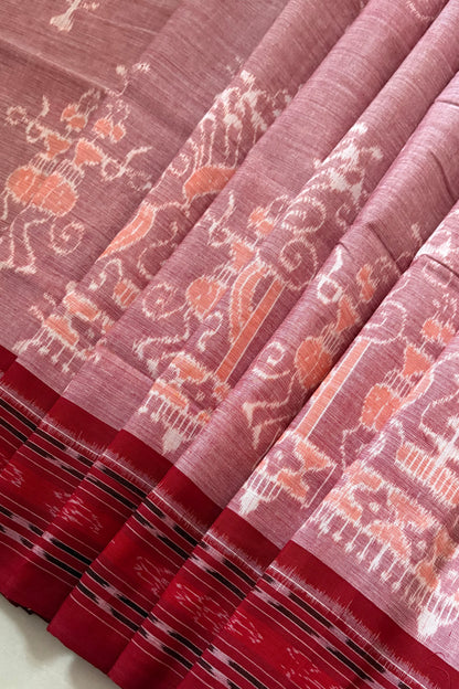 Odisha Ikkat Khandua Cotton Saree - Dusty Rose