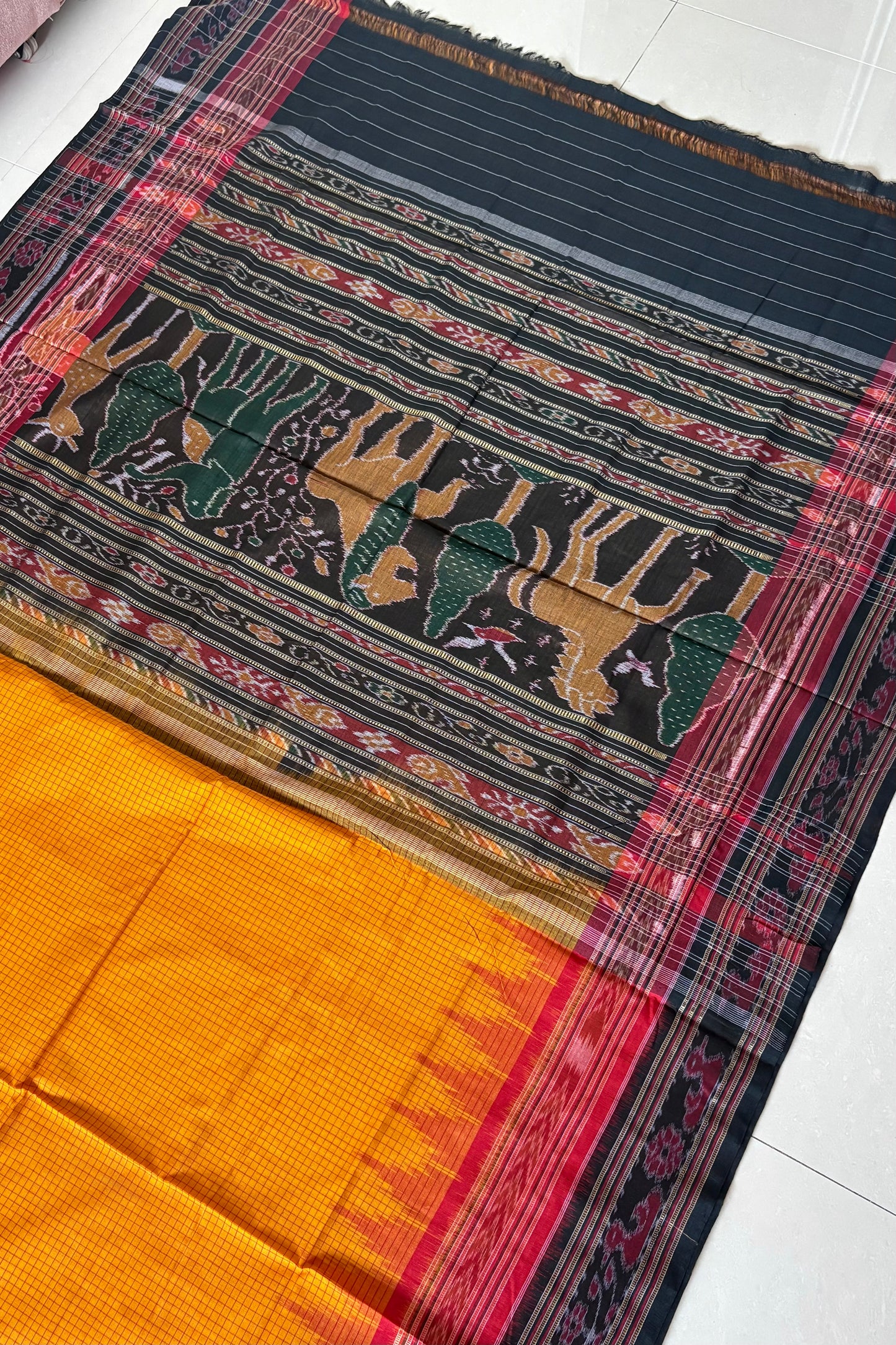 Sachipaar Khandua Cotton Saree: Yellow