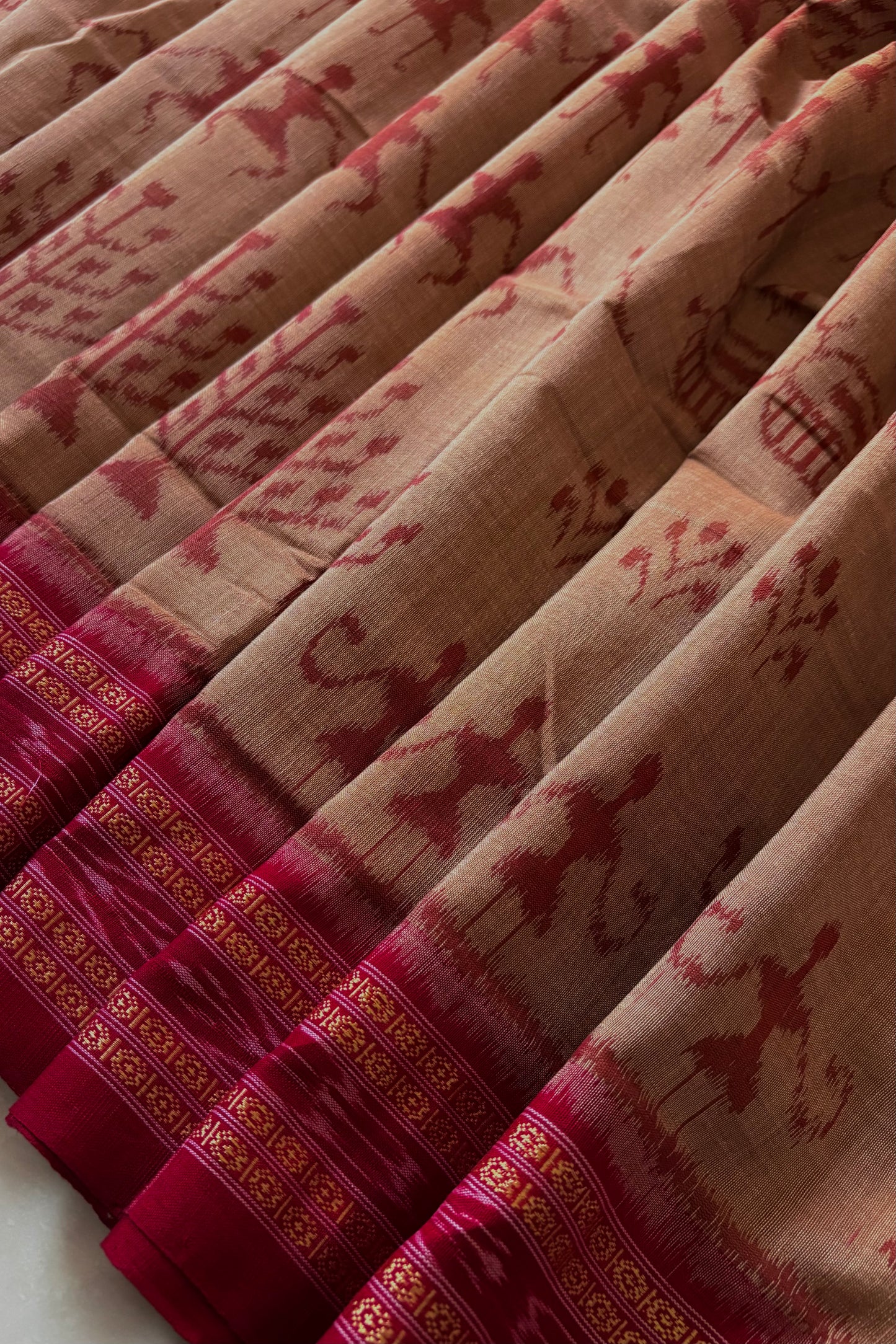 Odisha Ikkat Khandua Cotton Saree- Dark Beige
