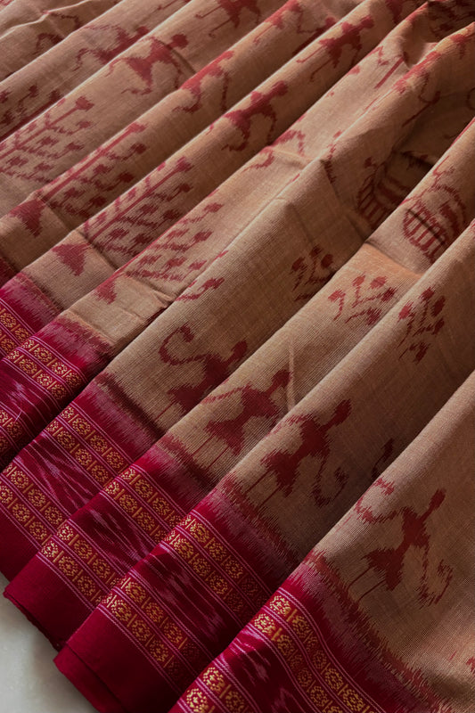 Odisha Ikkat Khandua Cotton Saree- Dark Beige