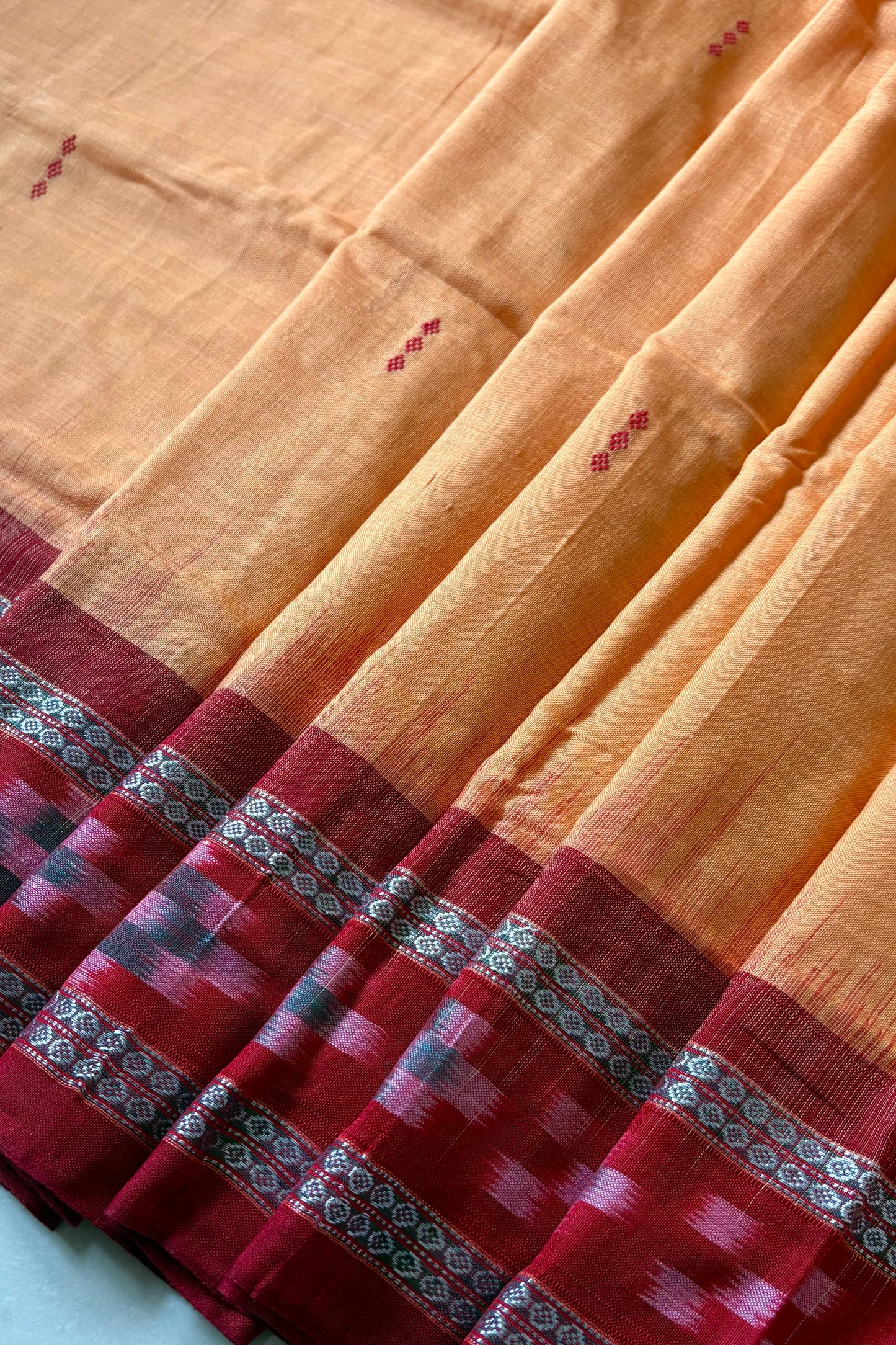 Plain Body Khandua Cotton Saree - Peachy Orange
