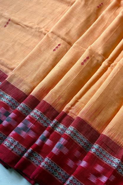 Plain Body Khandua Cotton Saree - Peachy Orange