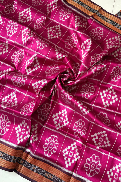 Exclusive Odisha Ikkat Nuapatna Silk Saree - Rani Pink