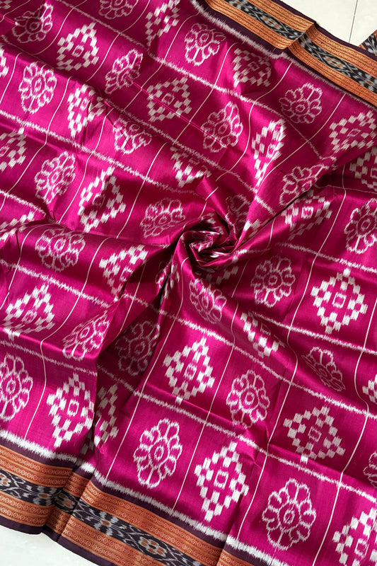 Exclusive Odisha Ikkat Nuapatna Silk Saree - Rani Pink