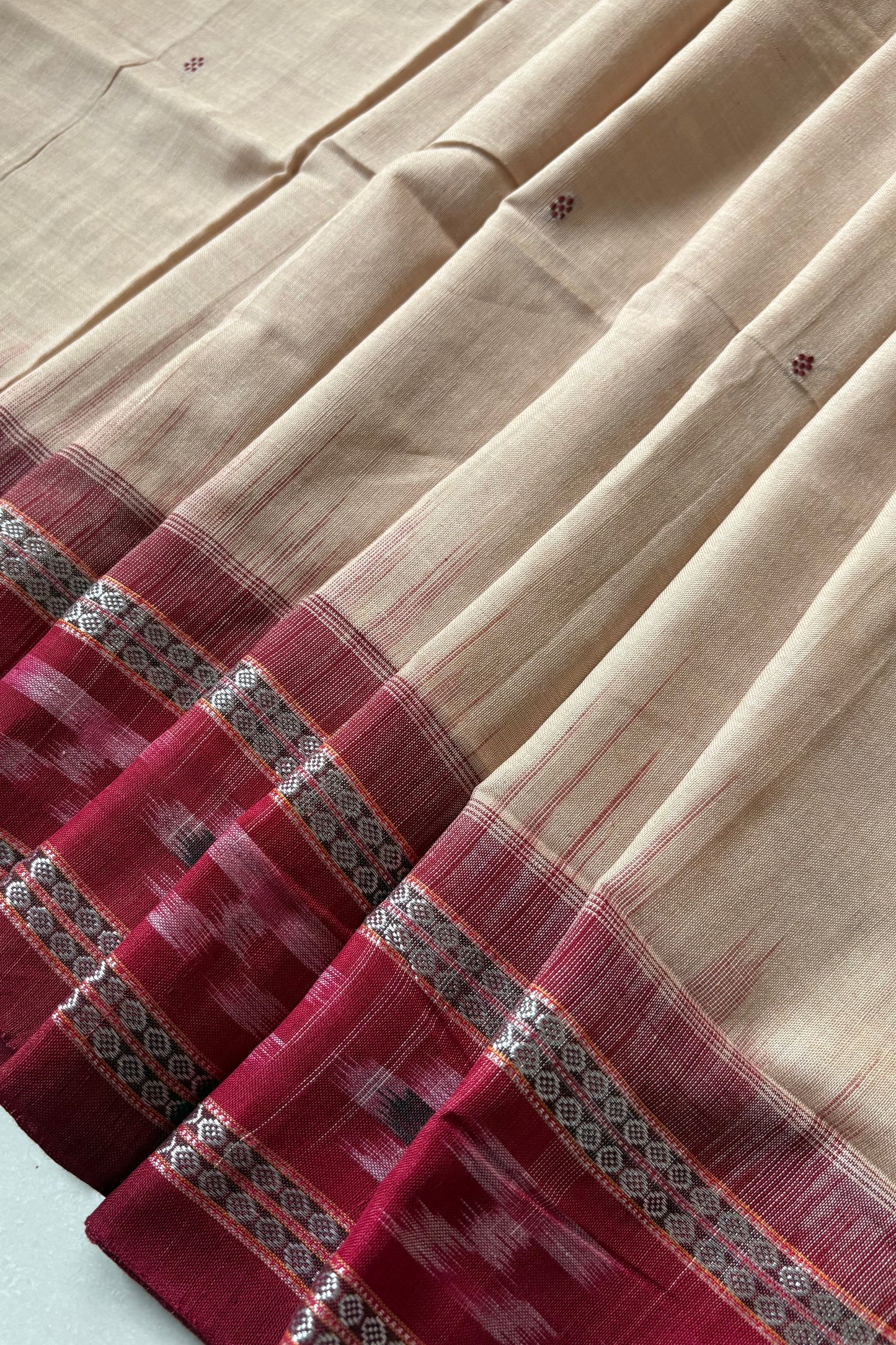 Plain Body Khandua Cotton Saree - Beige