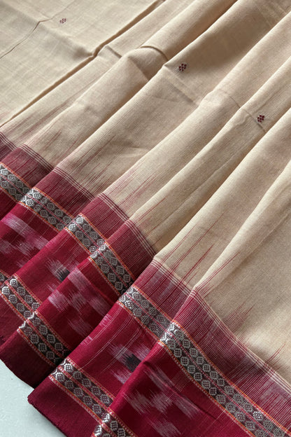 Plain Body Khandua Cotton Saree - Beige