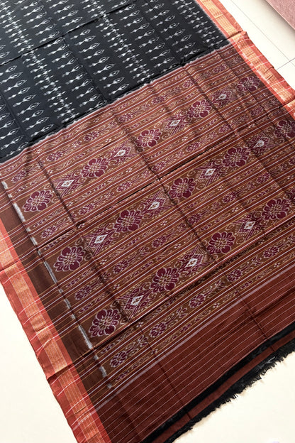 Odisha Ikkat Khandua Cotton Saree - Black