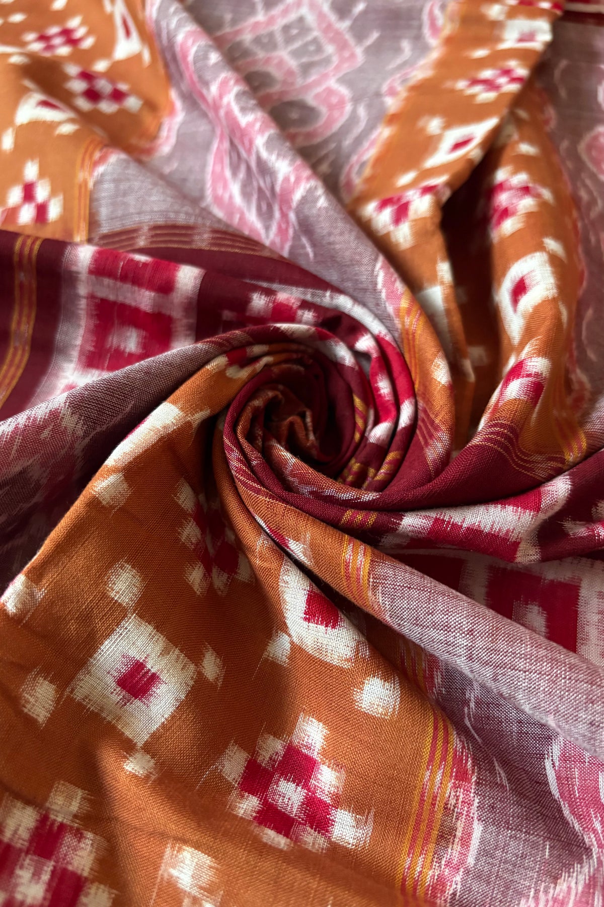 Sambalpuri Pure Cotton Saree - Brown & Maroon