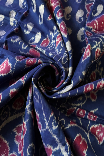 Odisha Ikkat Khandua Cotton Saree - Deep Navy Blue