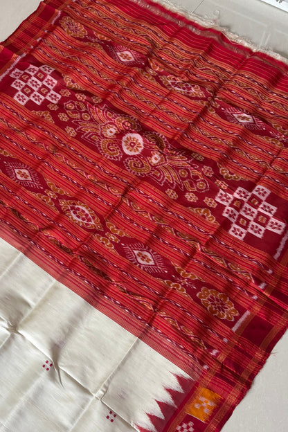 Pasapali Border Khandua Ikkat Silk Saree - Off White