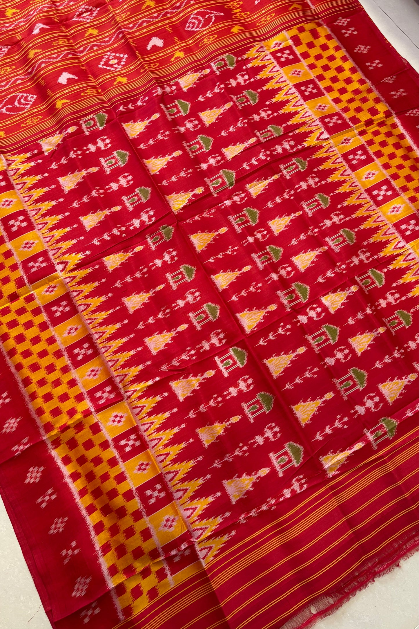 Exclusive Odisha Ikkat Nabakothi Pure Silk Saree-Red