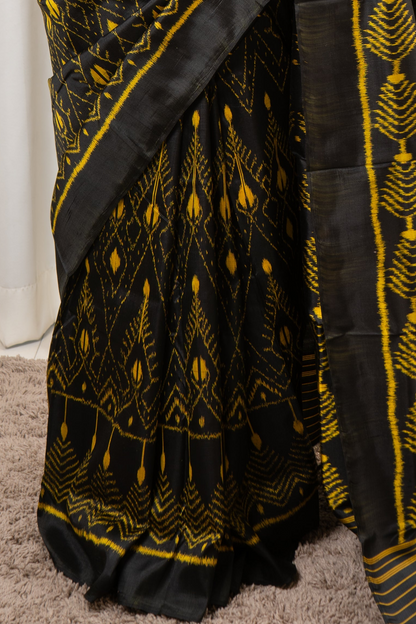 Exclusive Odisha Ikkat Pure Silk Saree- Black