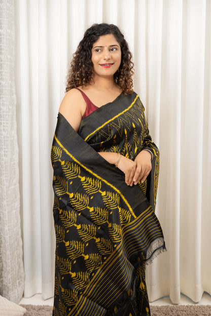 Exclusive Odisha Ikkat Pure Silk Saree- Black Saree