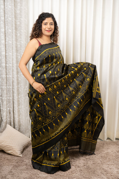 Exclusive Odisha Ikkat Pure Silk Saree- Black