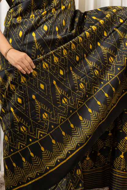 Exclusive Odisha Ikkat Pure Silk Saree- Black
